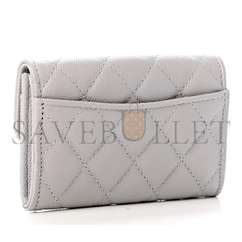 Ch*el caviar quilted flap card holder wallet grey ap0214 (11.3*7.5*2.5cm)